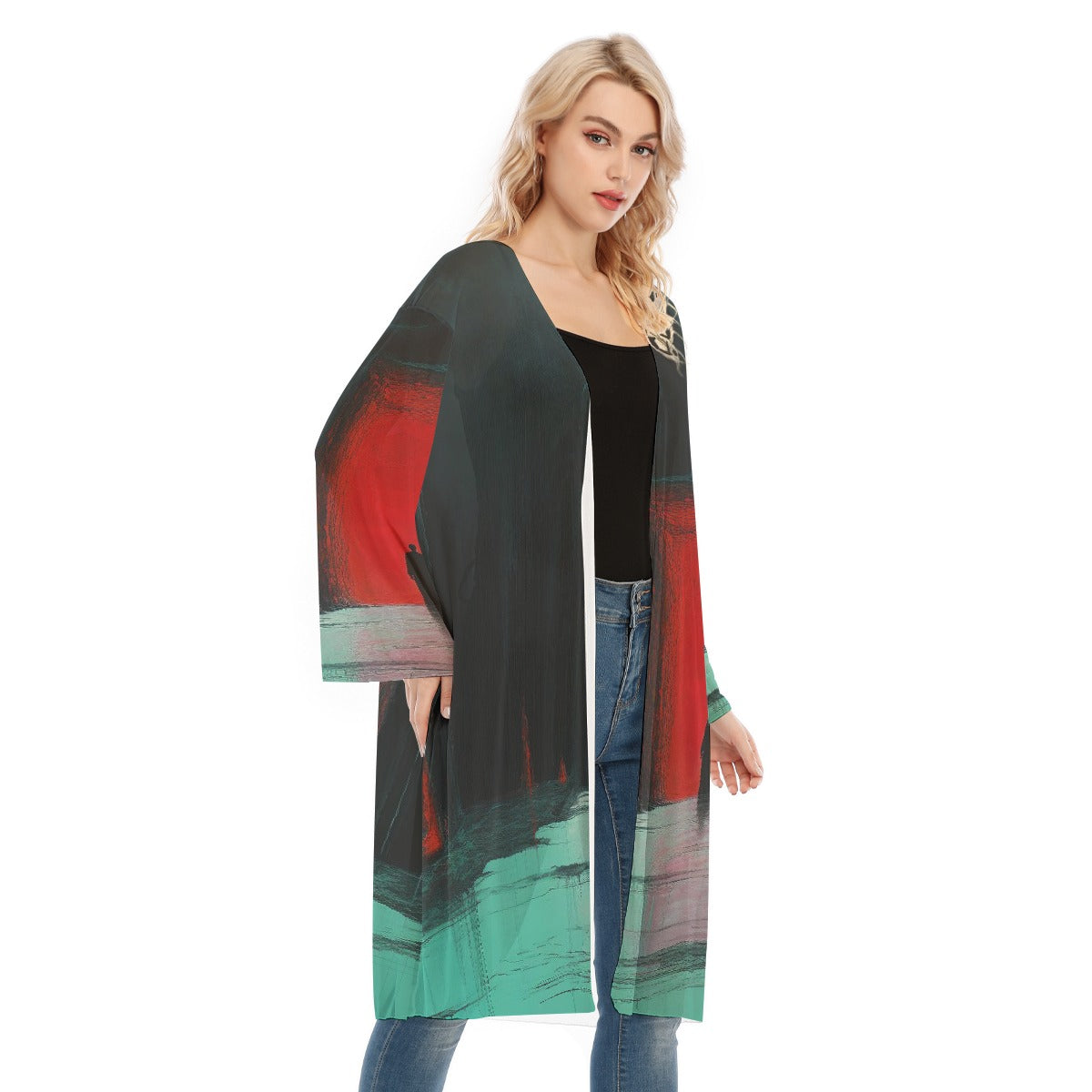 All- Over Print Women's Long Sleeve Mesh Cardigan