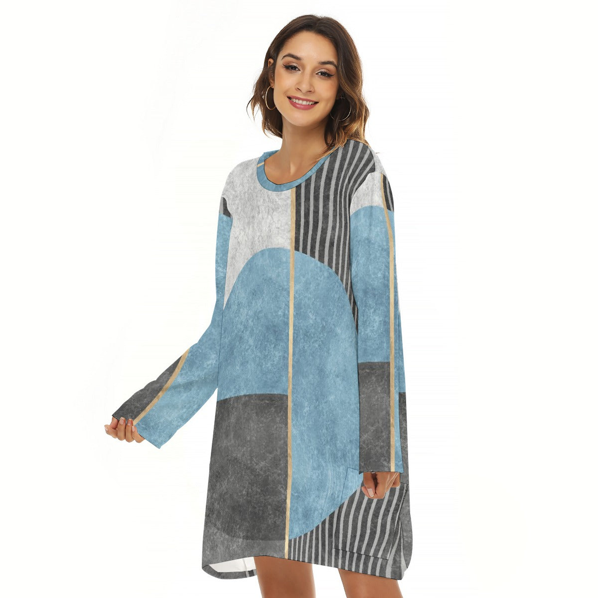 All-Over Print  Women's Loose Crew Neck Dress