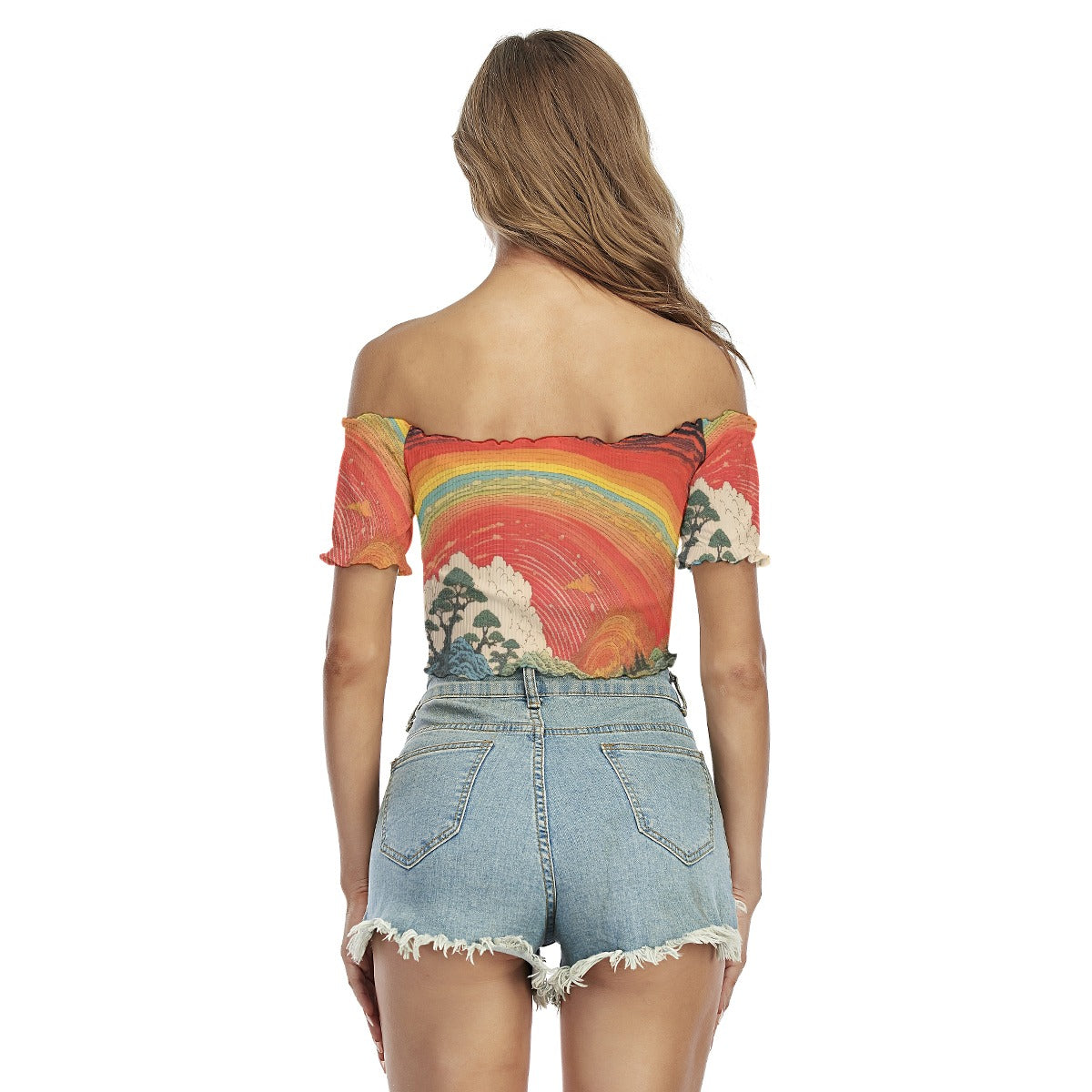 All-Over Print Women's One-shoulder Off-the-navel Short Sleeve T-shirt