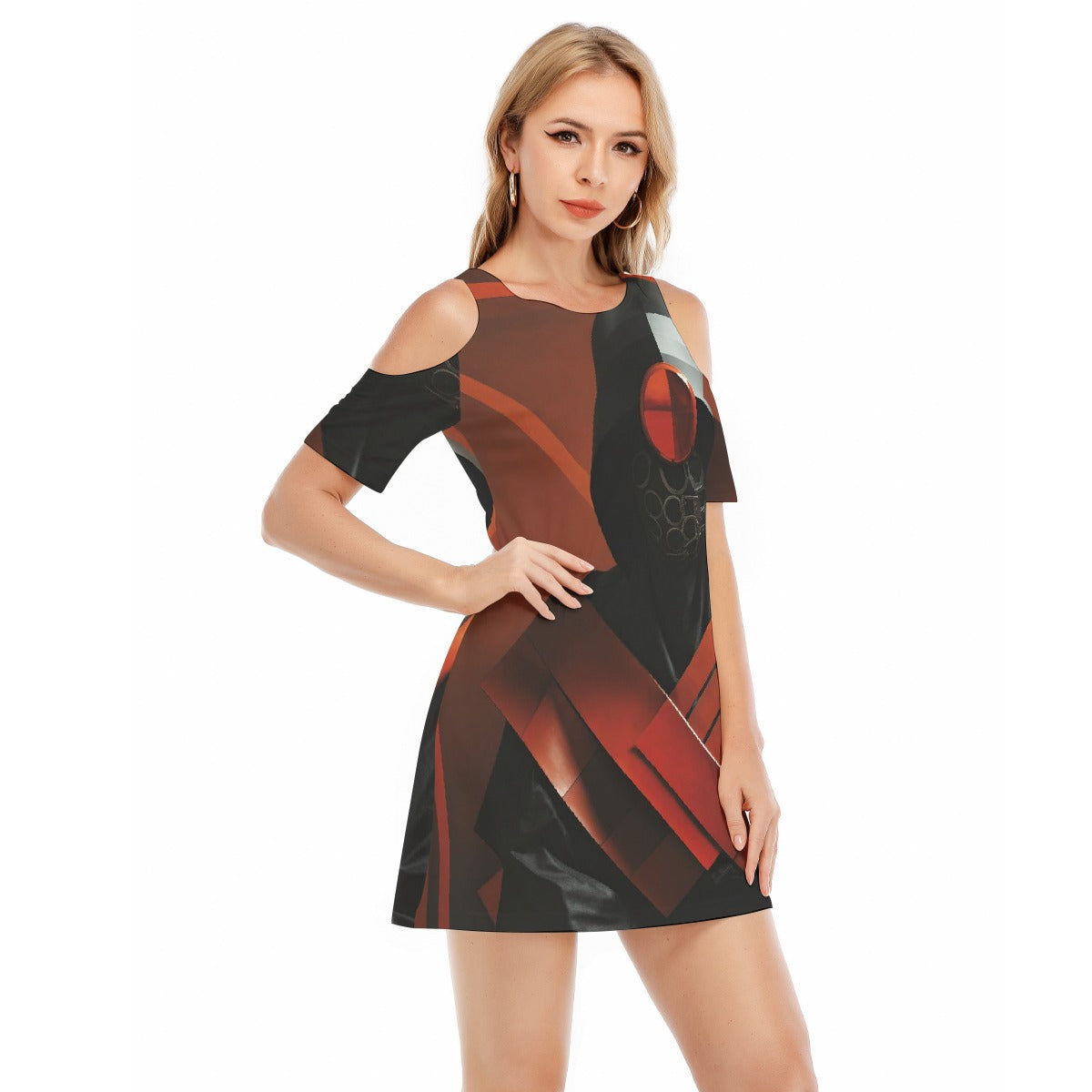 All-Over Print Women's Cold Shoulder Dress | 190GSM Cotton