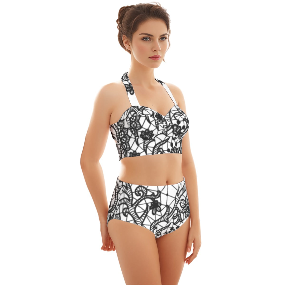 All-Over Print Women's Swimsuit Set With Halter