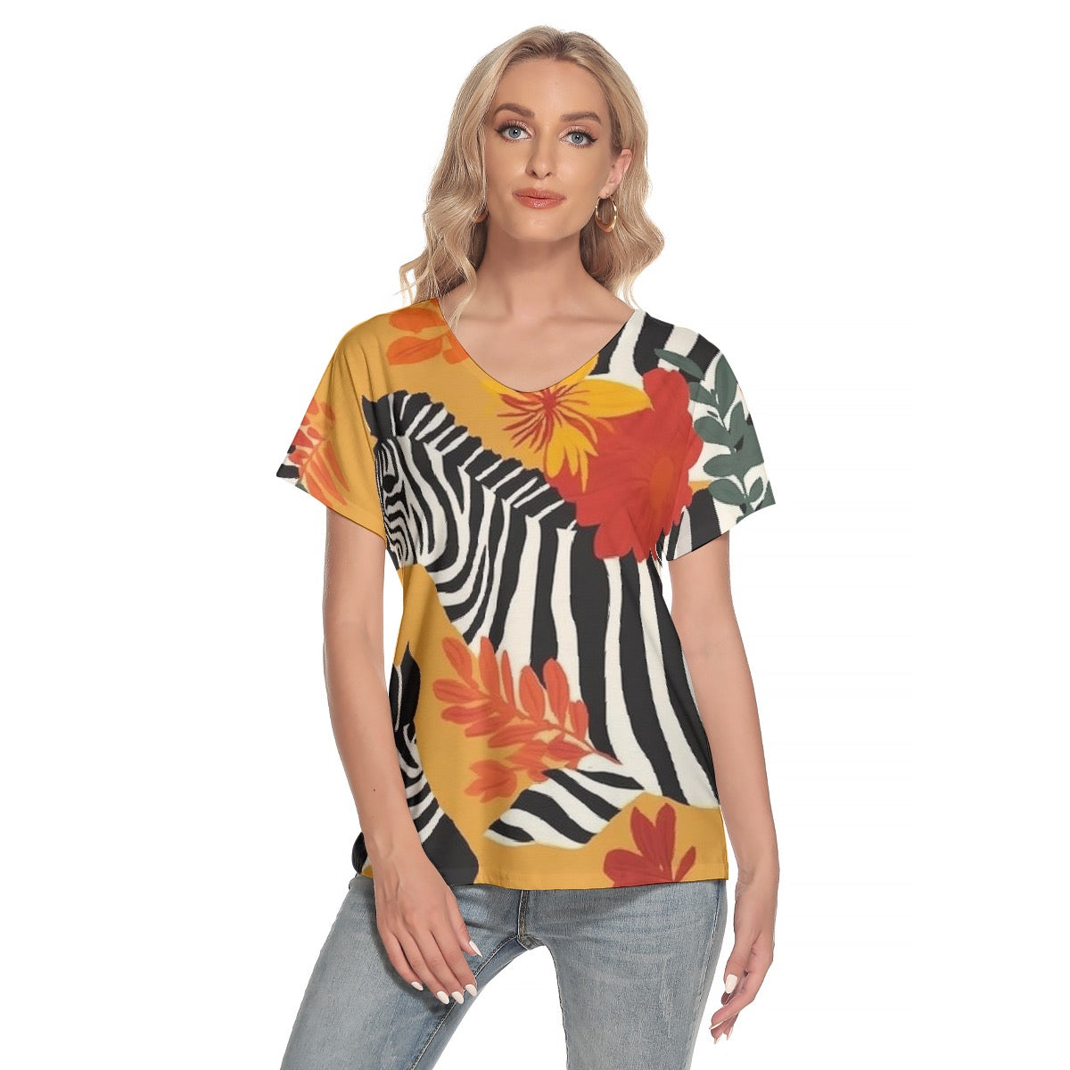 All-Over Print Women's Loose V-neck Short Sleeve T-shirt