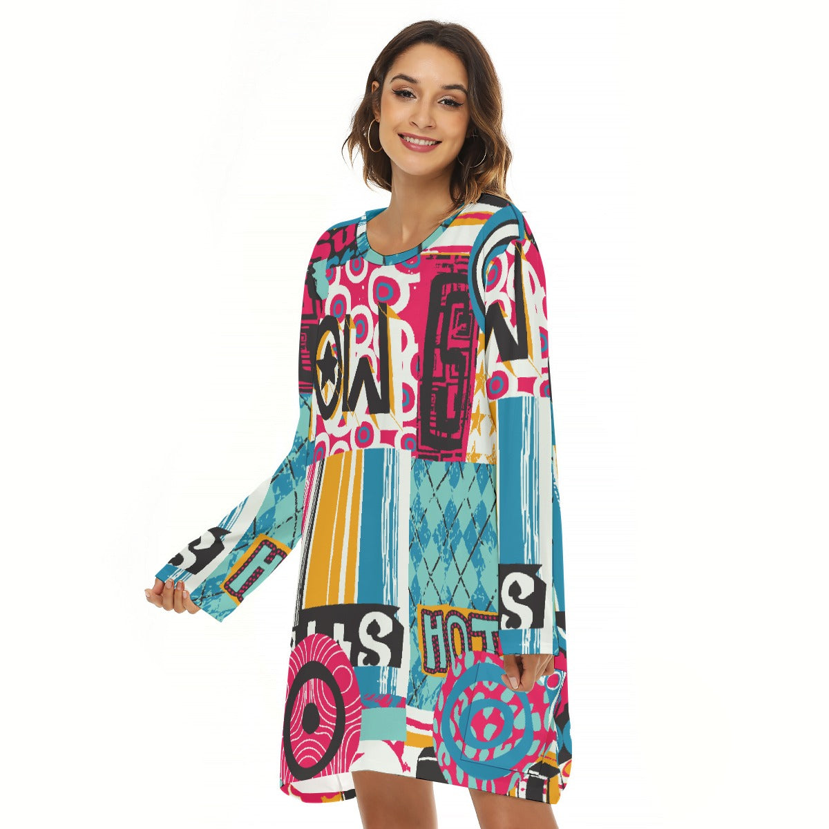 All-Over Print  Women's Loose Crew Neck Dress