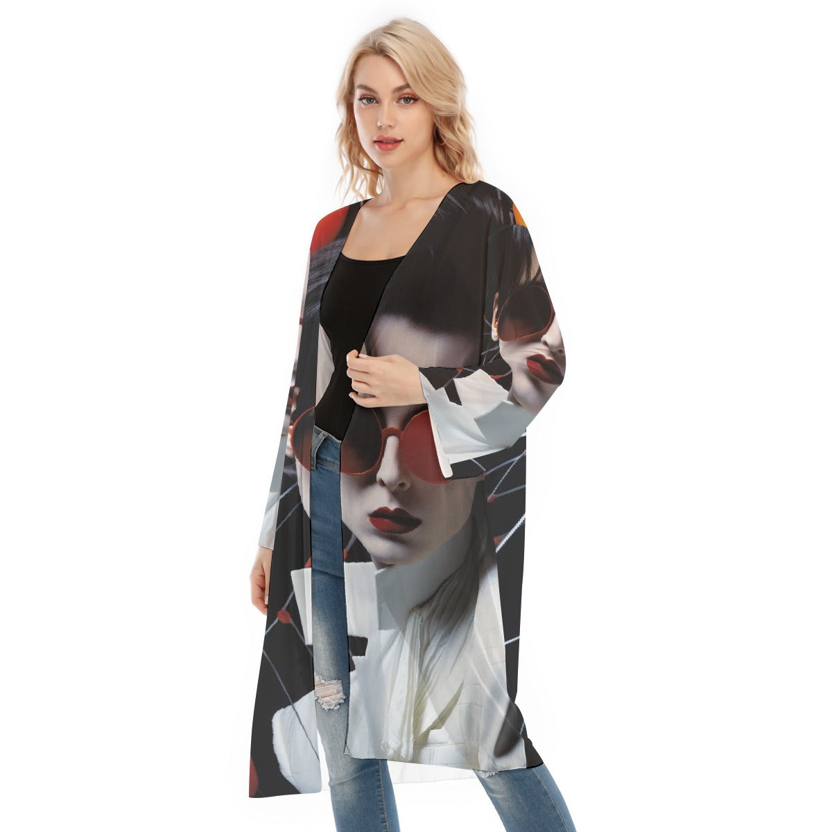 All- Over Print Women's Long Sleeve Mesh Cardigan