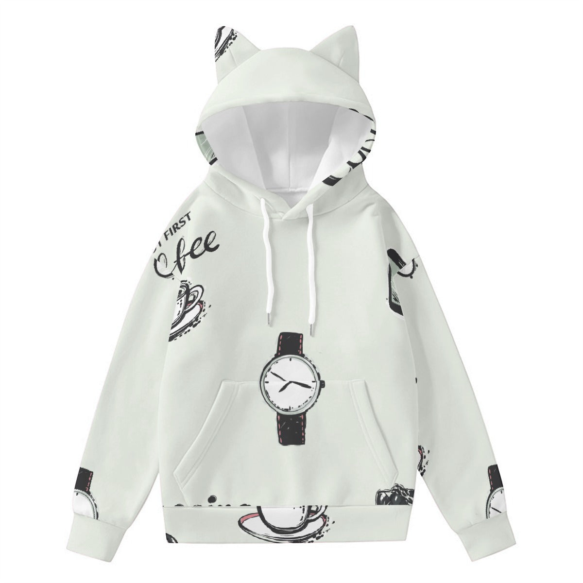 All-Over Print Women’s Hoodie With Decorative Ears