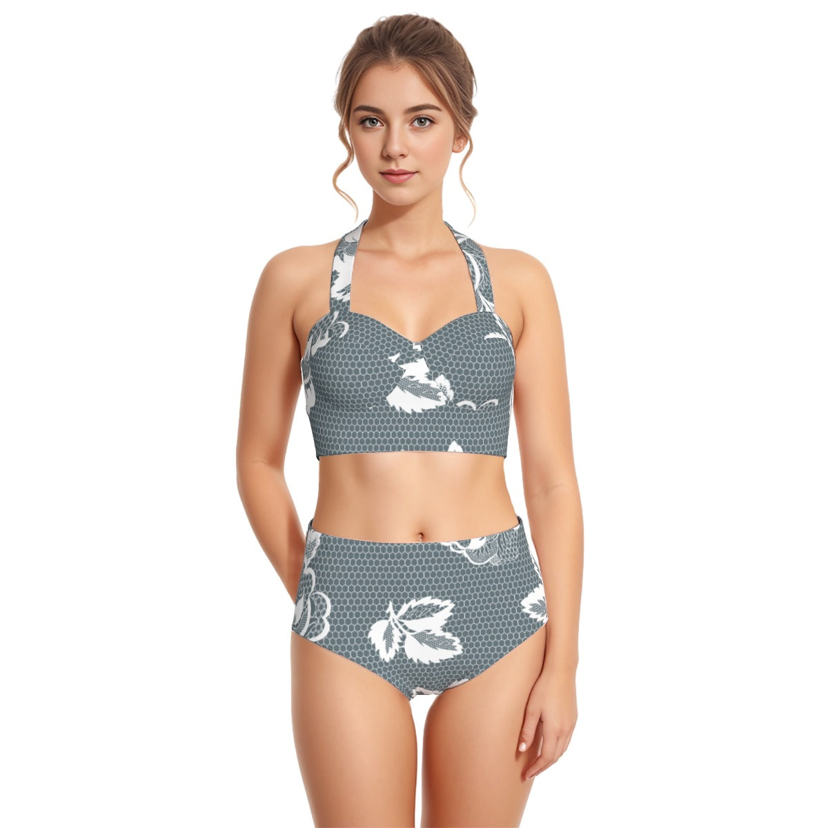 All-Over Print Women's Swimsuit Set With Halter