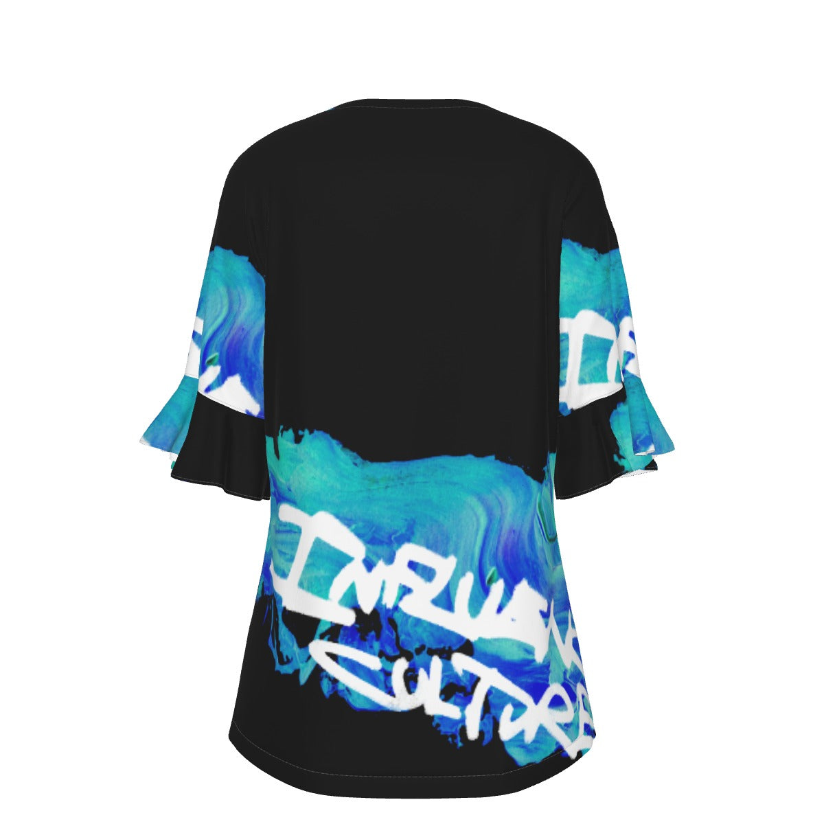 All-Over Print V-neck Women's T-shirt With Bell Sleeve