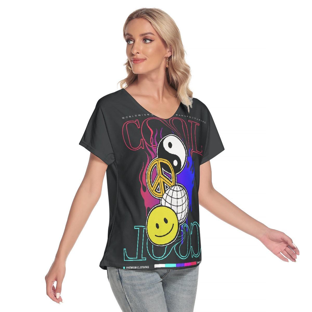 All-Over Print Women's Loose V-neck Short Sleeve T-shirt