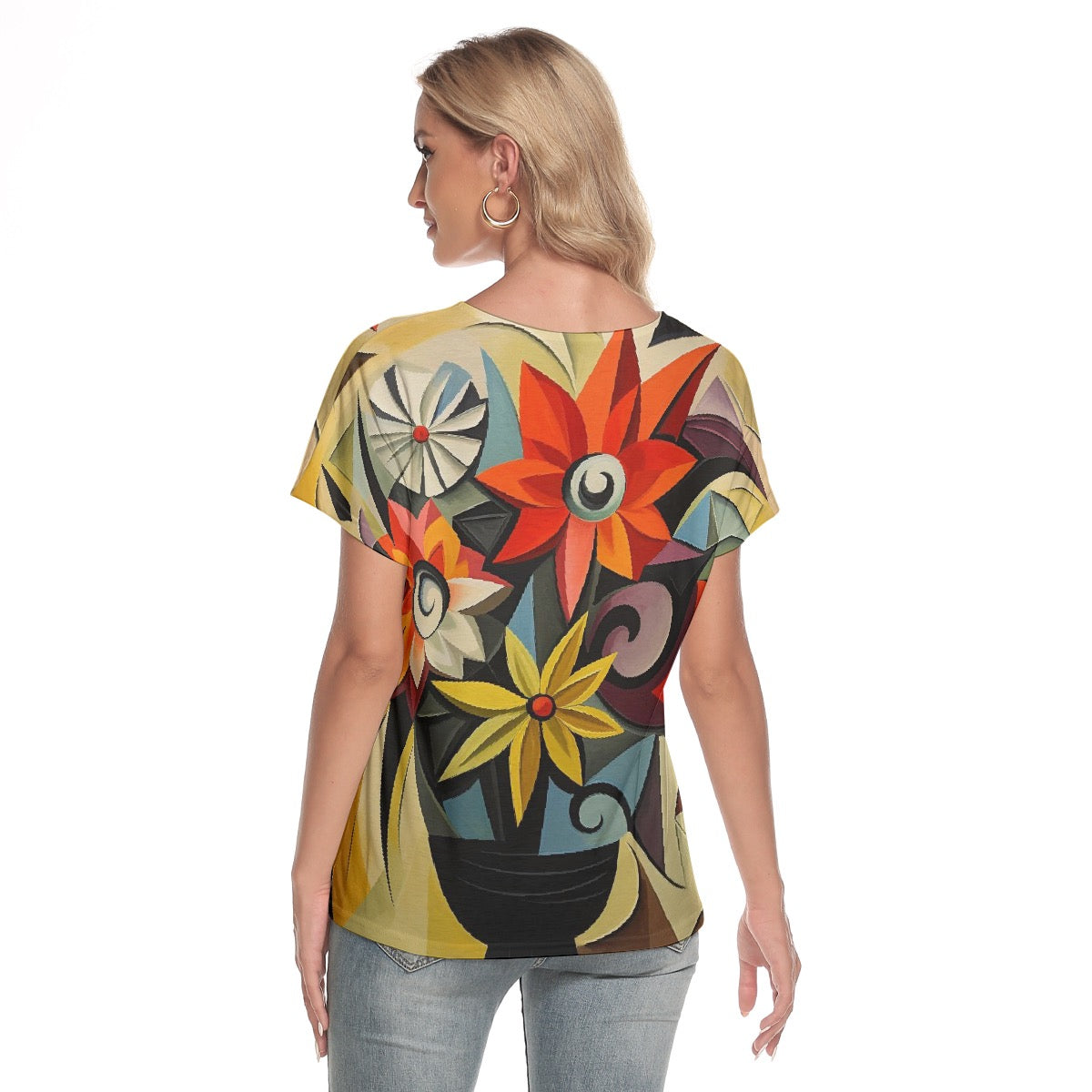 All-Over Print Women's Loose V-neck Short Sleeve T-shirt