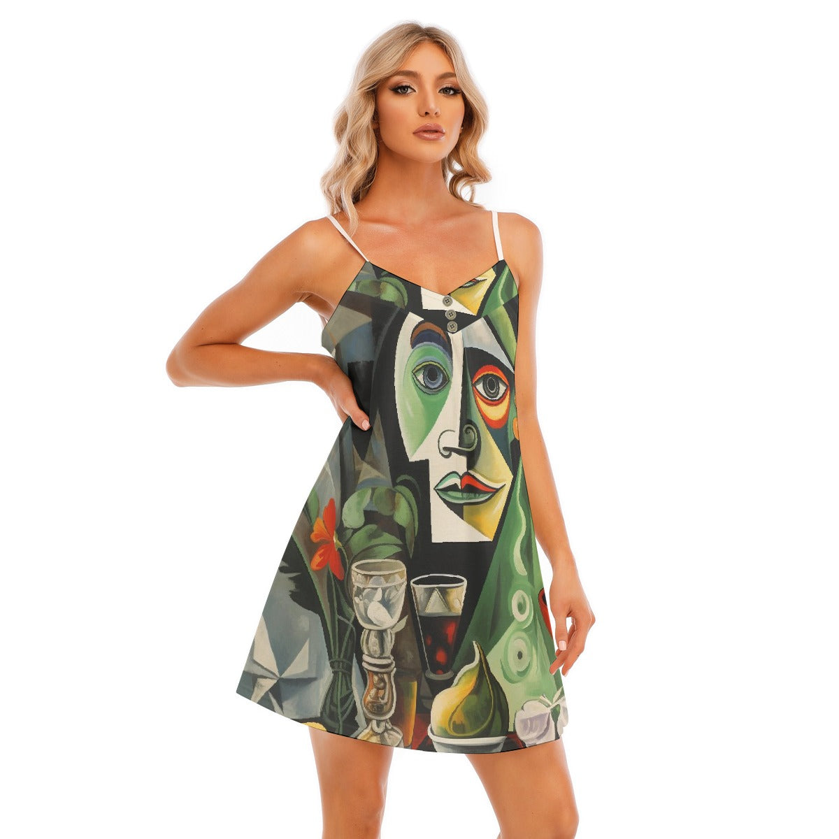 All-Over Print Women's V-neck Cami Dress