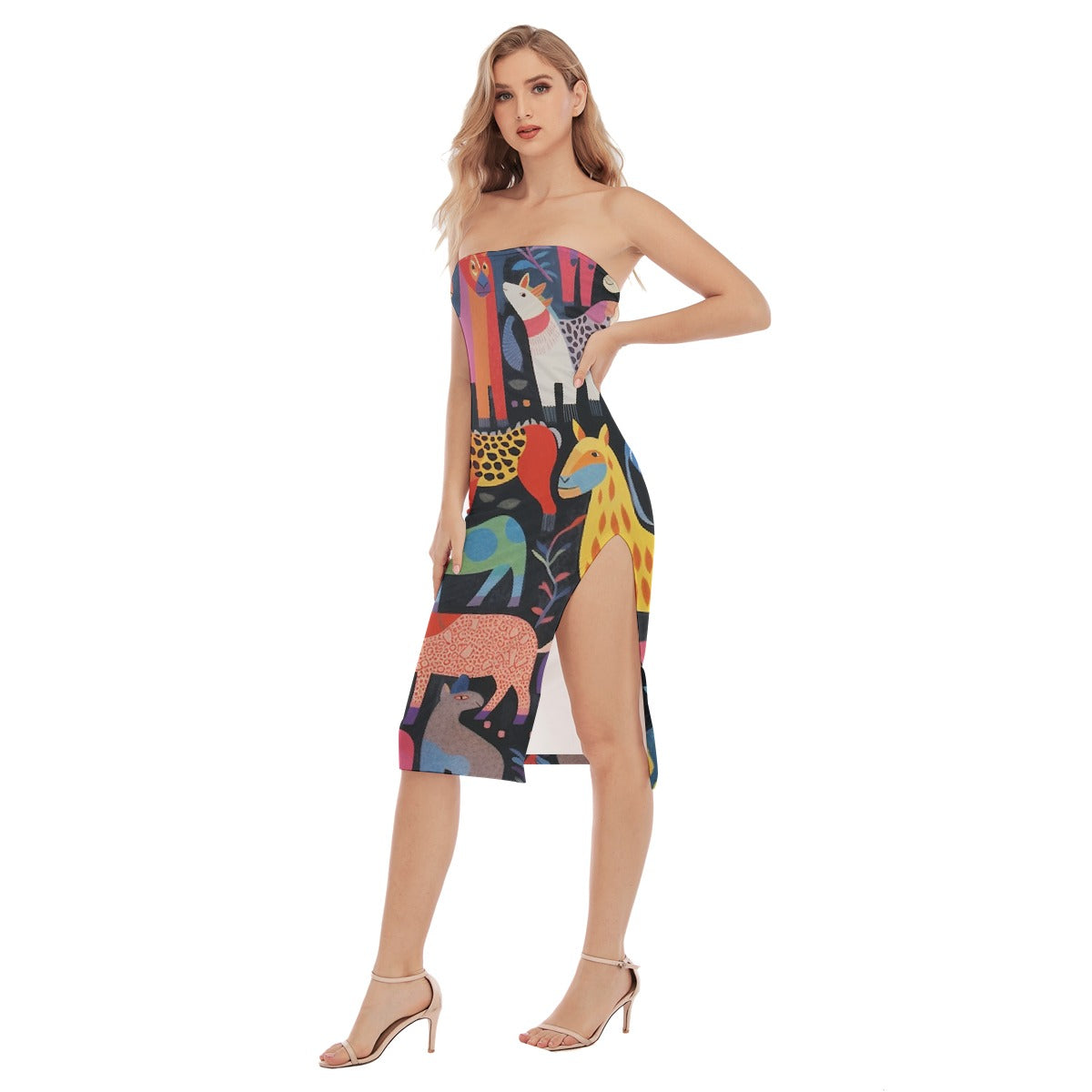 All-Over Print Women's Side Split Tube Top Dress