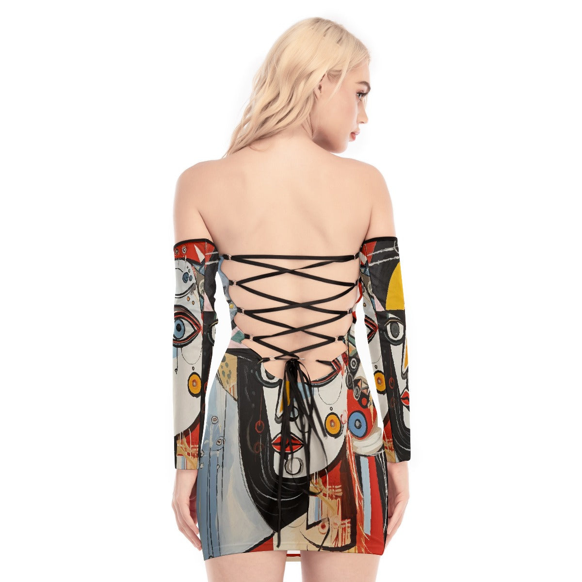 All-Over Print Women's Off-shoulder Back Lace-up Dress