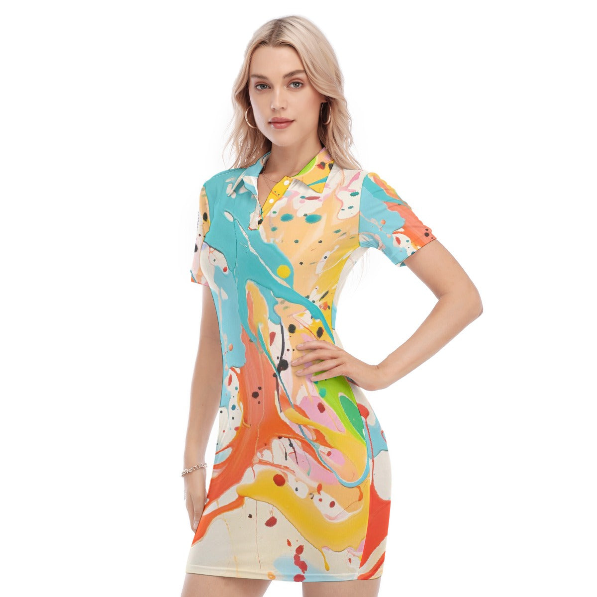 All-Over Print Women's Polo Collar Dress