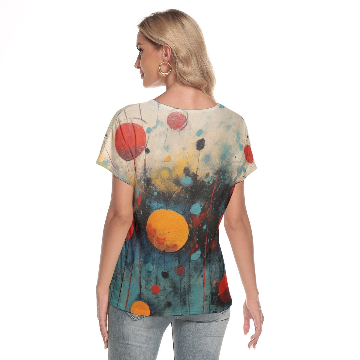 All-Over Print Women's Loose V-neck Short Sleeve T-shirt