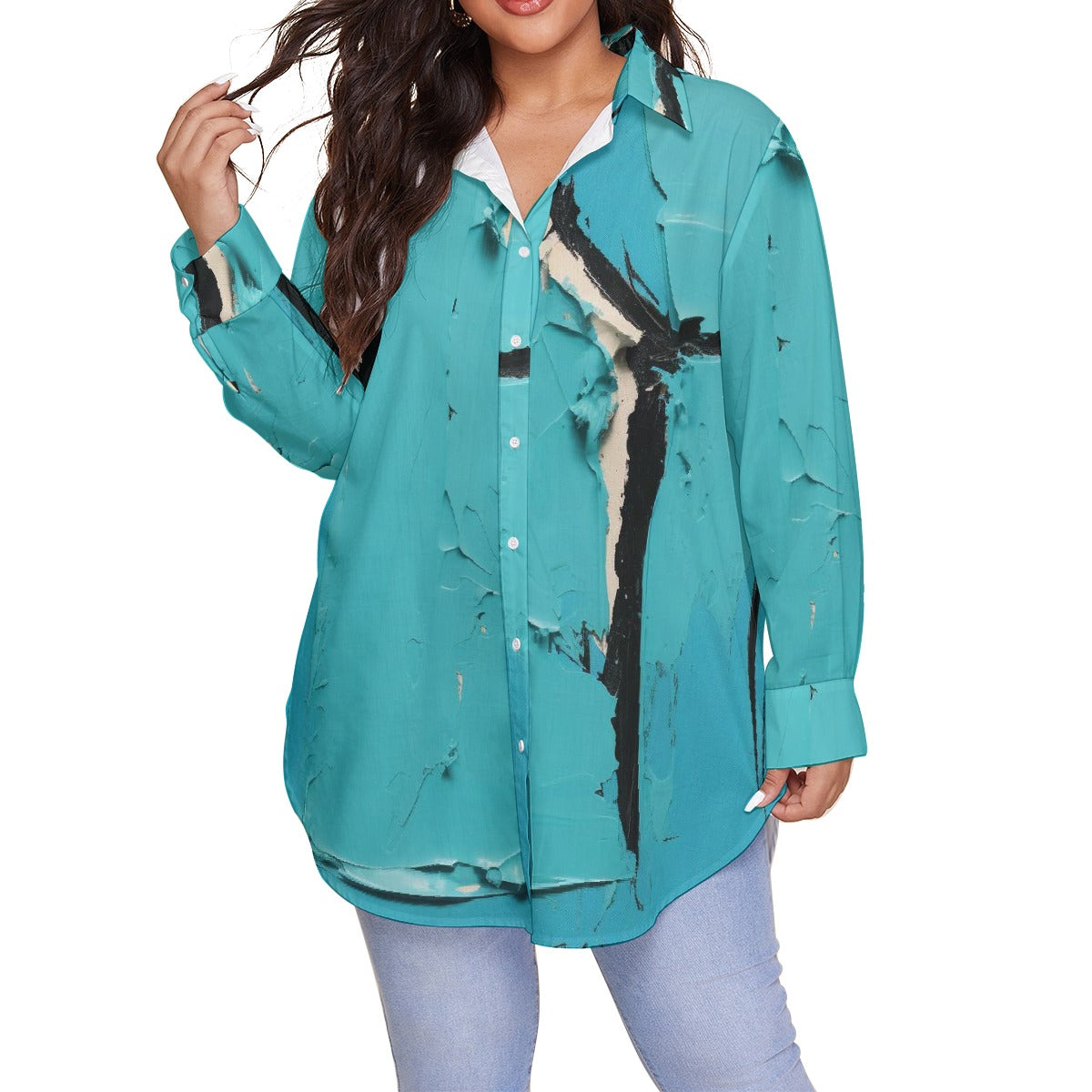 All-Over Print Women's Shirt With Long Sleeve(Plus Size)