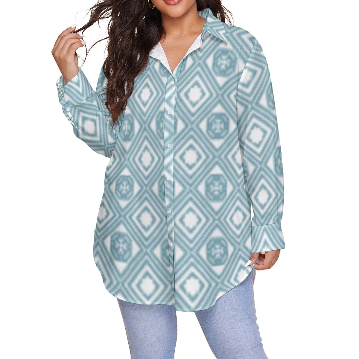 All-Over Print Women's Shirt With Long Sleeve(Plus Size)