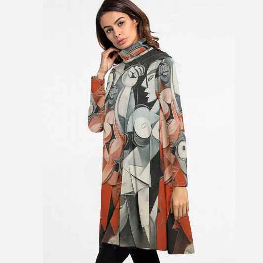 All-Over Print Women's High Neck Dress With Long Sleeve