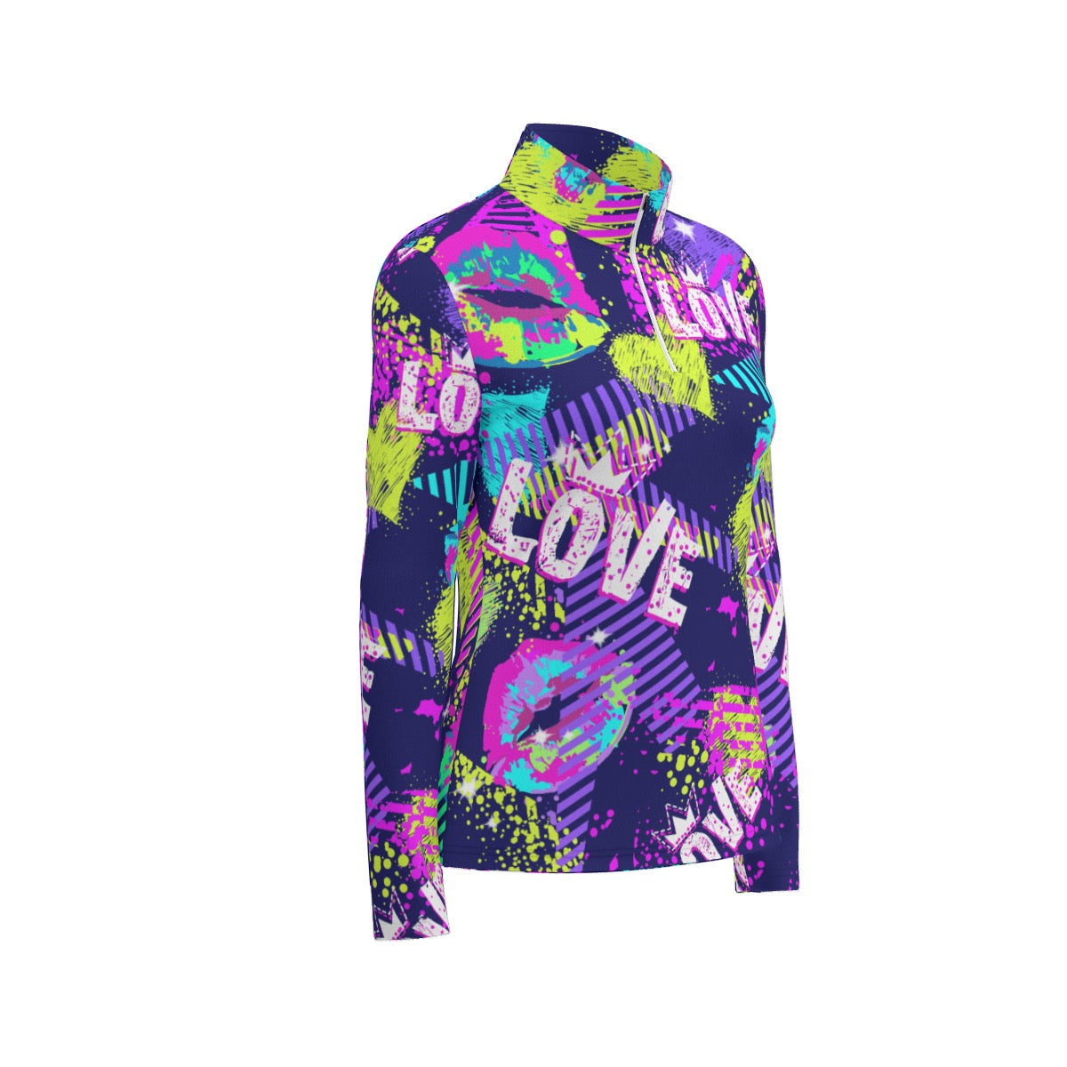 All-Over Print Women's Sports Collar Jersey With Long Sleeve