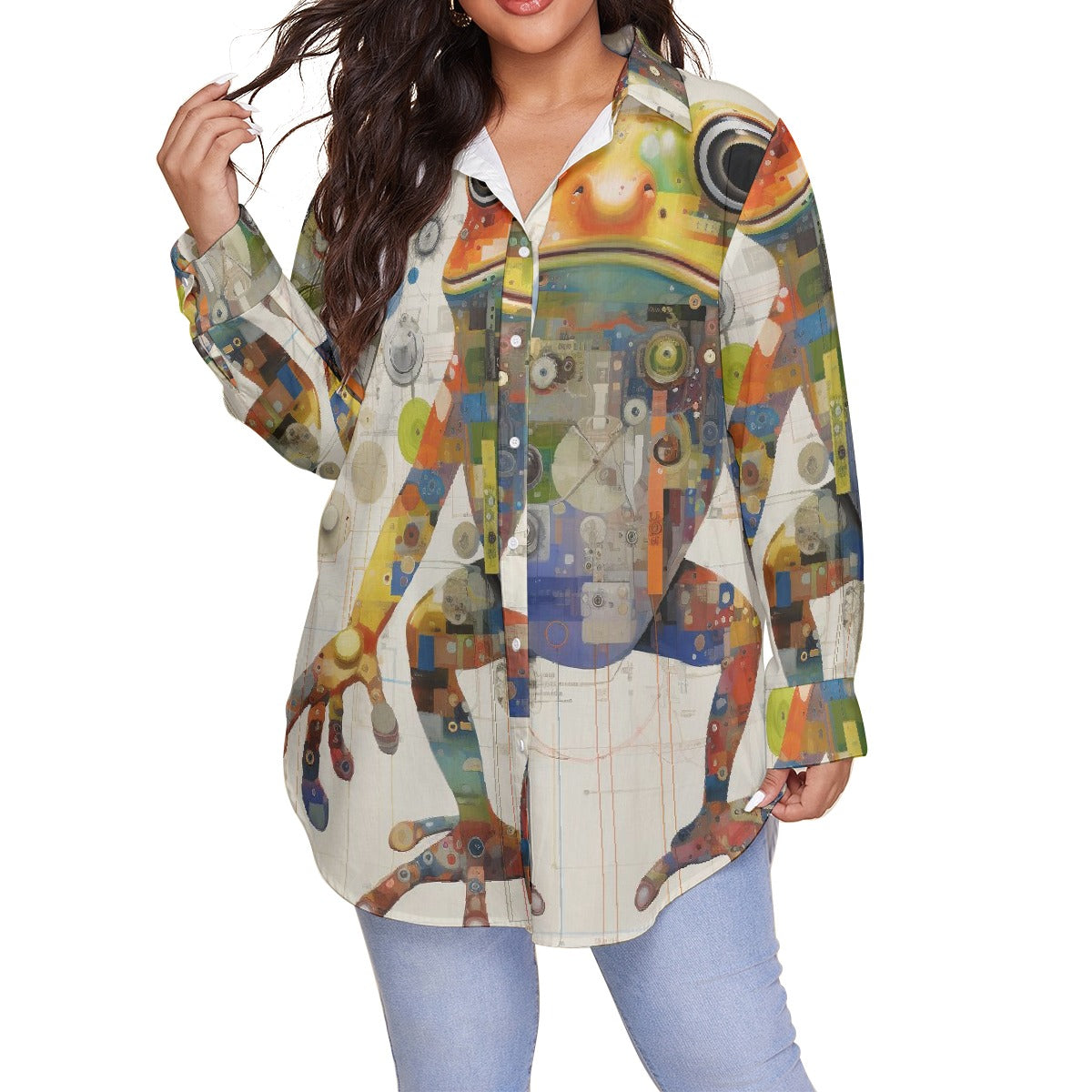 All-Over Print Women's Shirt With Long Sleeve(Plus Size)